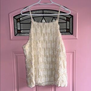Cream Feathery Textured Sleeveless Top